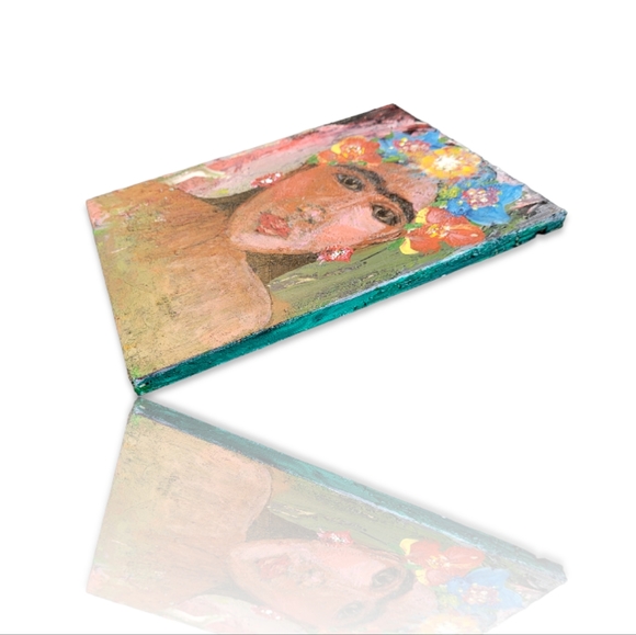 Original Frida Kahlo Inspired Acrylic Painting on Upcycled Wood Board, 8x10" - Picture 3 of 13
